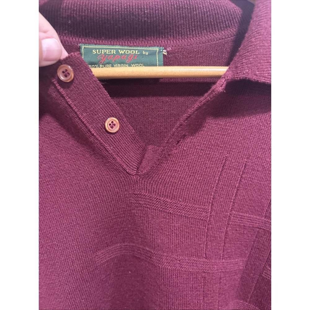 Vintage Super Wool Blend Yapagi Long Sleeve Knit Sweater Maroon Rockabilly READ - Picture 2 of 8